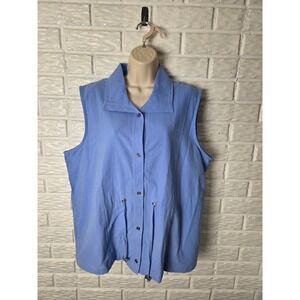 Women's size Large Button up top BLAIR Drawstring waist Sleeveless Blouse Collar